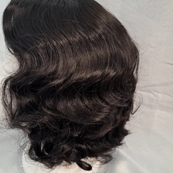 Black Vintage Finger Wave Wig - Picture 5 of 8